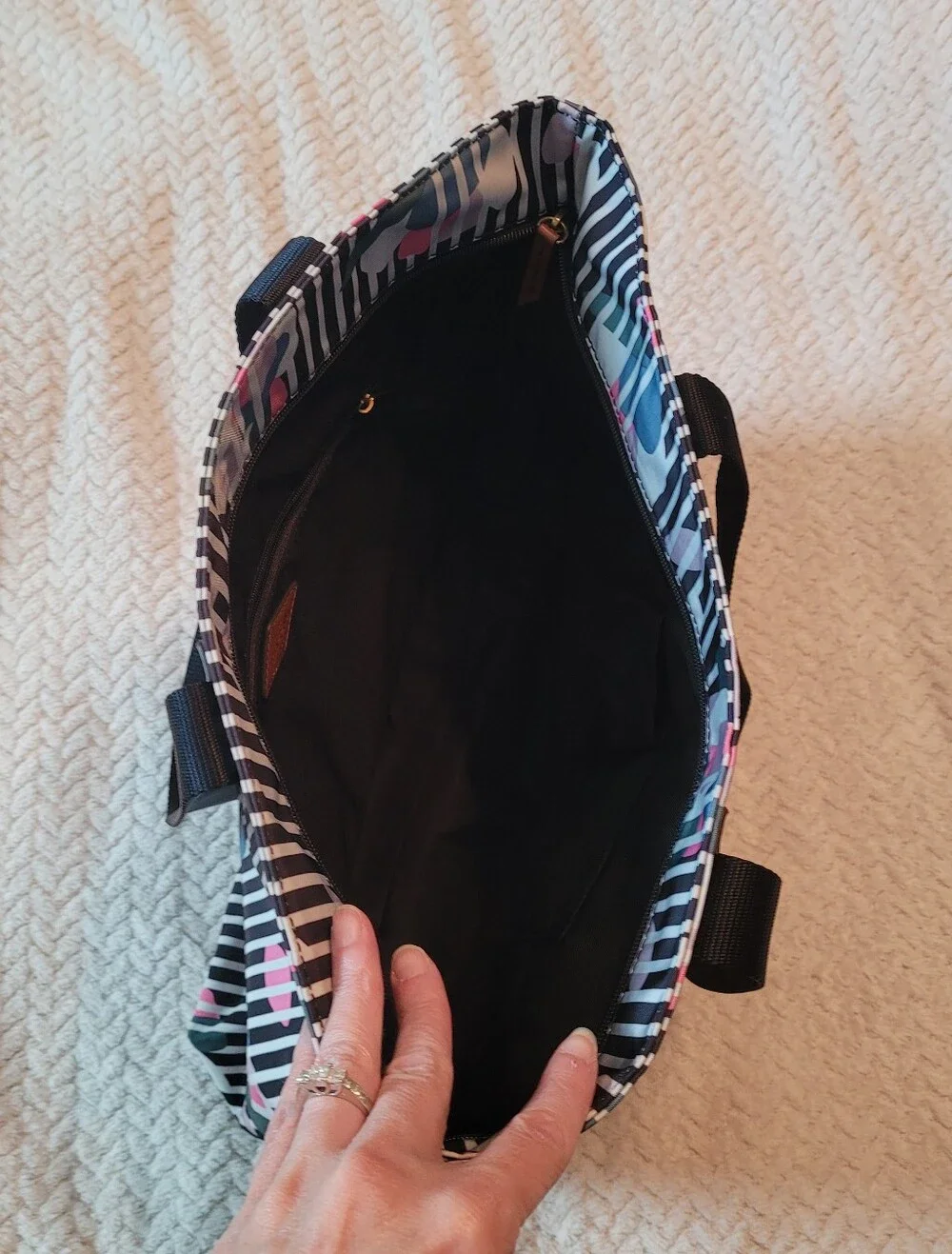 Fossil Striped Floral Tote Bag in Black and Pink